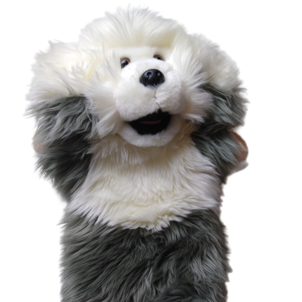 The Puppet Company Old English Sheepdog Puppet Gray White Kids Toys Euc